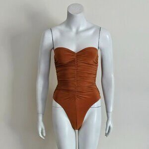 Bronze Slinky Marissa Strapless One Piece Swimsuit by Norma Kamali S